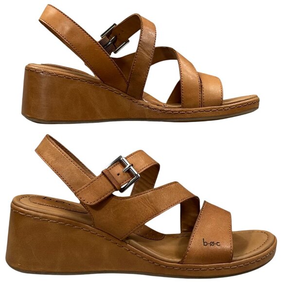 b.o.c. Born Concepts Alma Tan Leather Buckle Wedge Sandal Size 9 - Picture 2 of 15